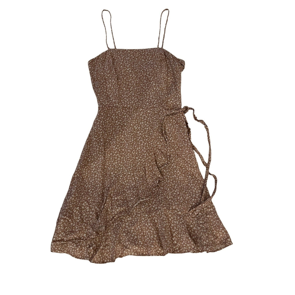 Attard State Brown Floral Smocked Mini Dress Spaghetti Straps Made in USA XS