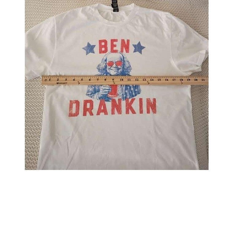 Ben Drankin Patriotic Humor Graphic T Shirt White 100% Cotton Mens S/ M