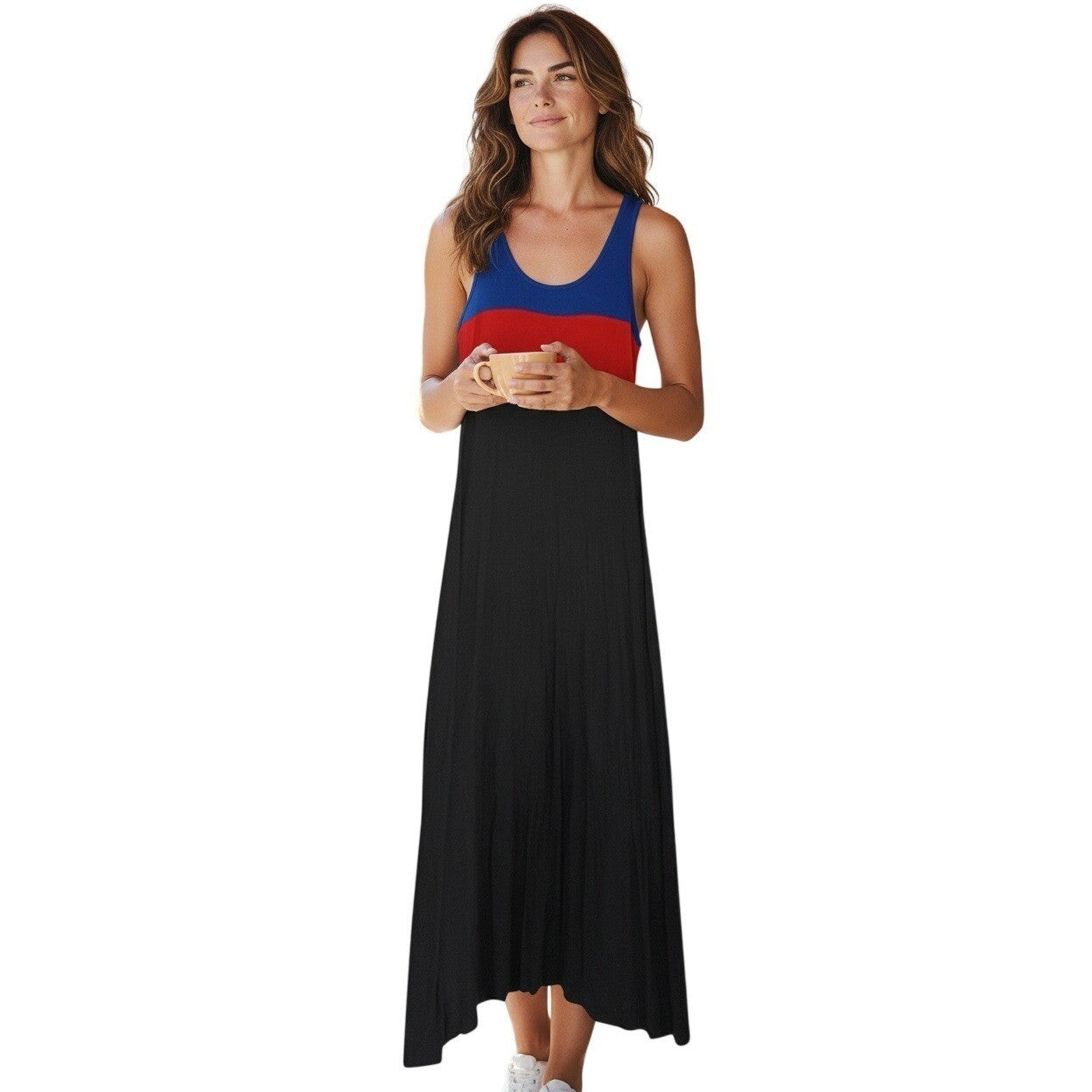Calvin Klein Colorblock Maxi Dress Blue Red Black Sleeveless NWT 6/Small  Bold