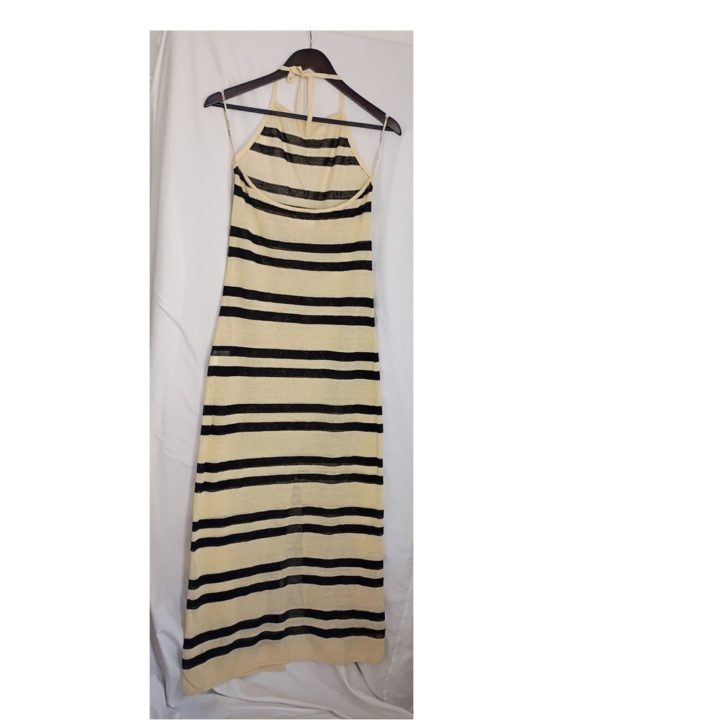 Zulu & Zephyr Striped Organic Linen Halter Maxi Dress Fits S NWOT $230 Coastal