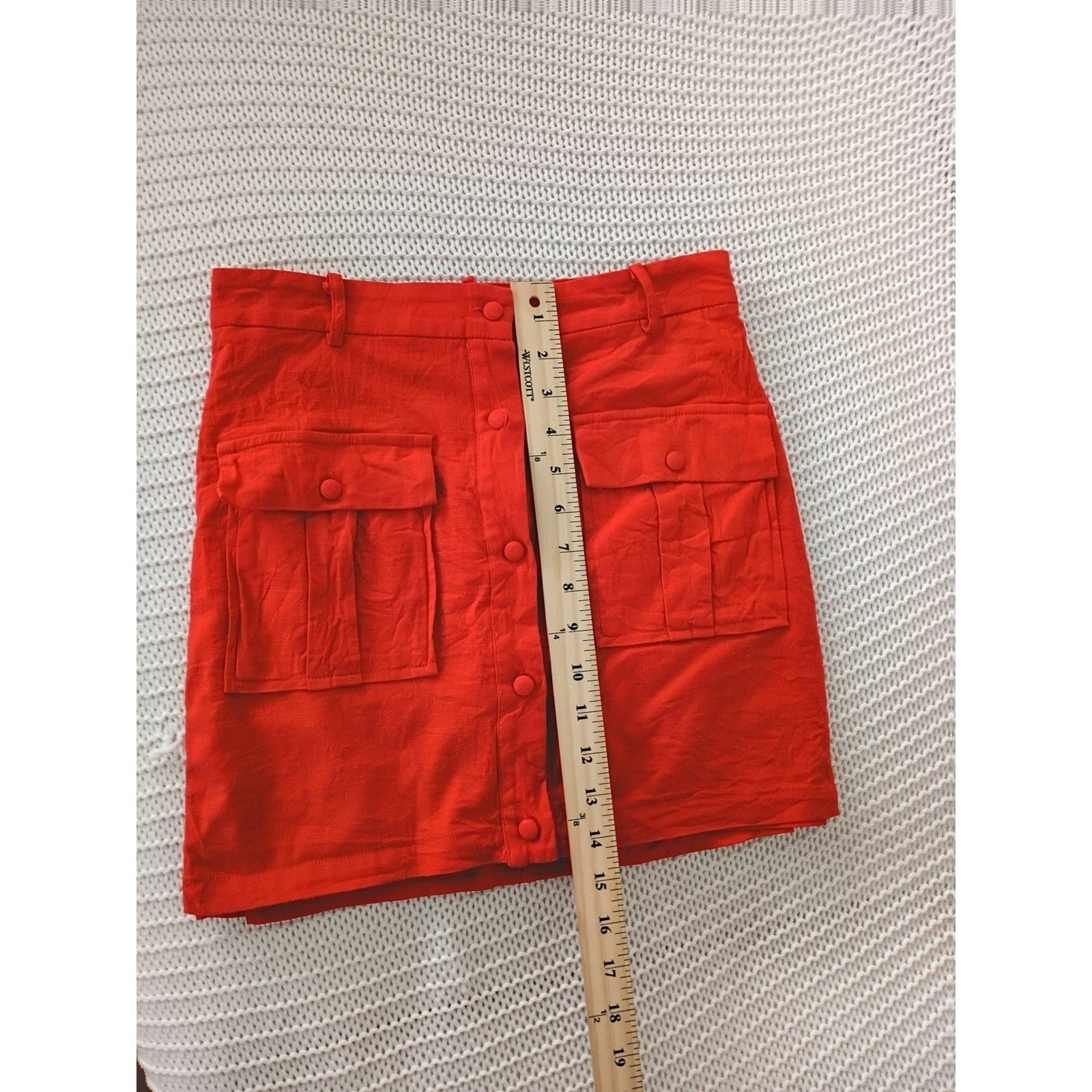Idem Ditto XS Red Linen Cargo Mini Skirt High Waist Button Front Utility Pockets