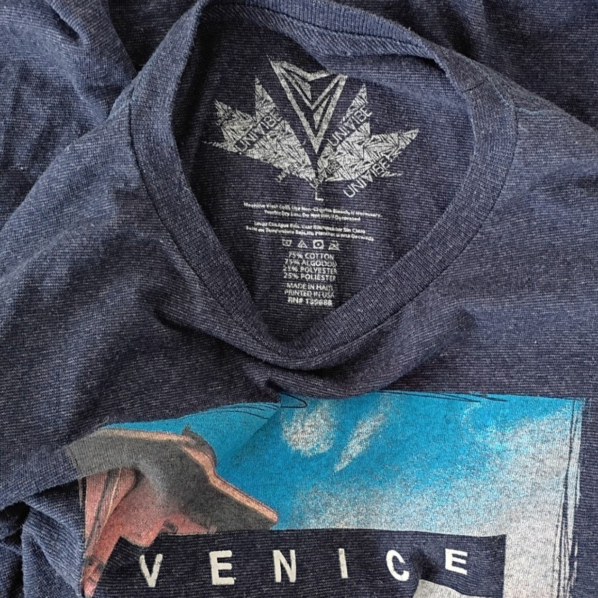 Venice Beach Graphic Tee Blue Cotton Men's M Retro Surf Beach California SURF