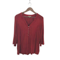 Democracy Red V Neck 3/4 Sleeve Button Front Textured Top Plus 1X XL Boho