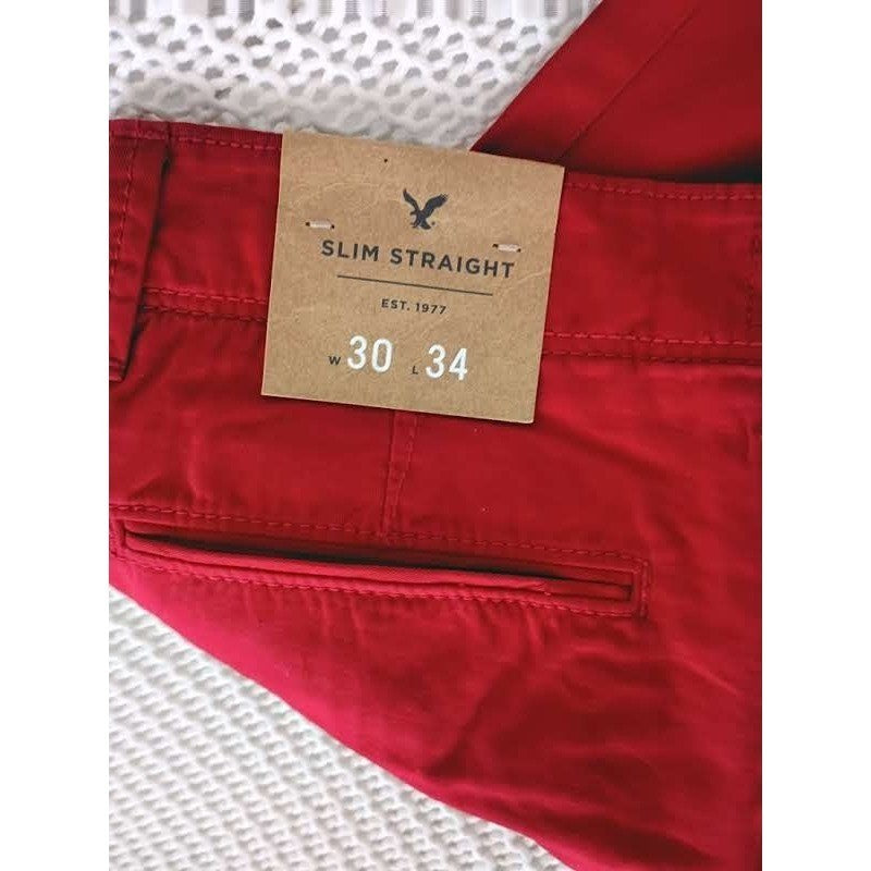 American Eagle Red Chino Pants 30x34 NWT Slim Straight Classic Vibrant