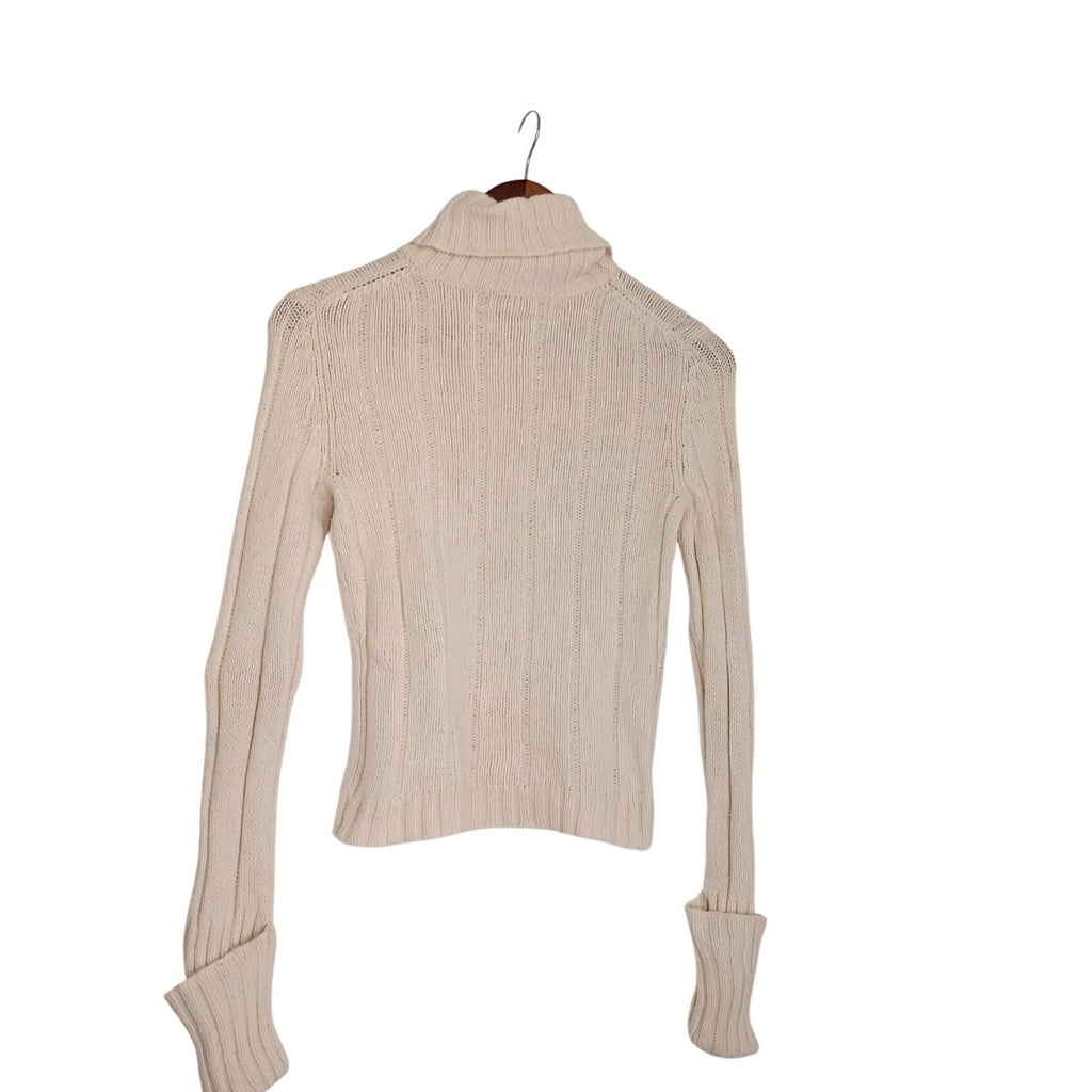 Express Y2K Ivory Ribbed Turtleneck Sweater Wool Angora Pointelle Coquette XS