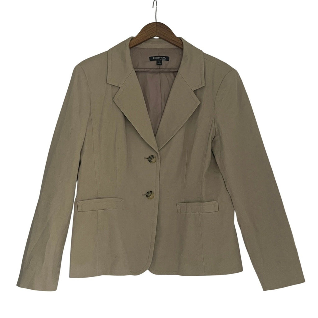 Chadwicks of Boston Beige 98%Cotton Blazer Jacket Size 14 Two Button
