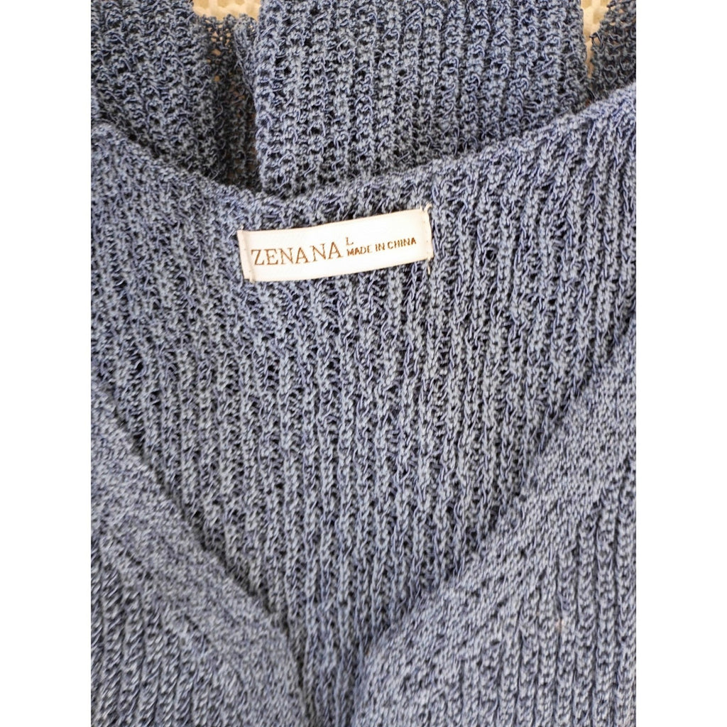NWT Zenana Boho Blue Open Knit Crochet Sleeveless V-Neck Vest M Festive