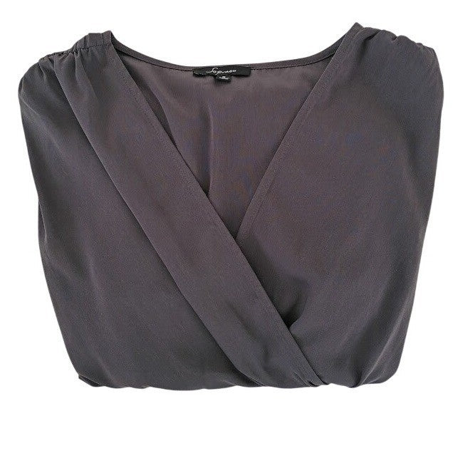 Grey Dolman Sleeve Faux Wrap Midi Dress with Pockets Elegant Romantic Neutral S
