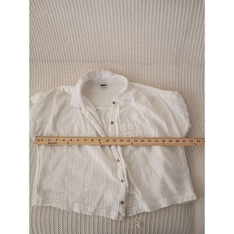 Old Navy White Double-Weave Gauze Shirt S 100% Cotton Coastal Chic