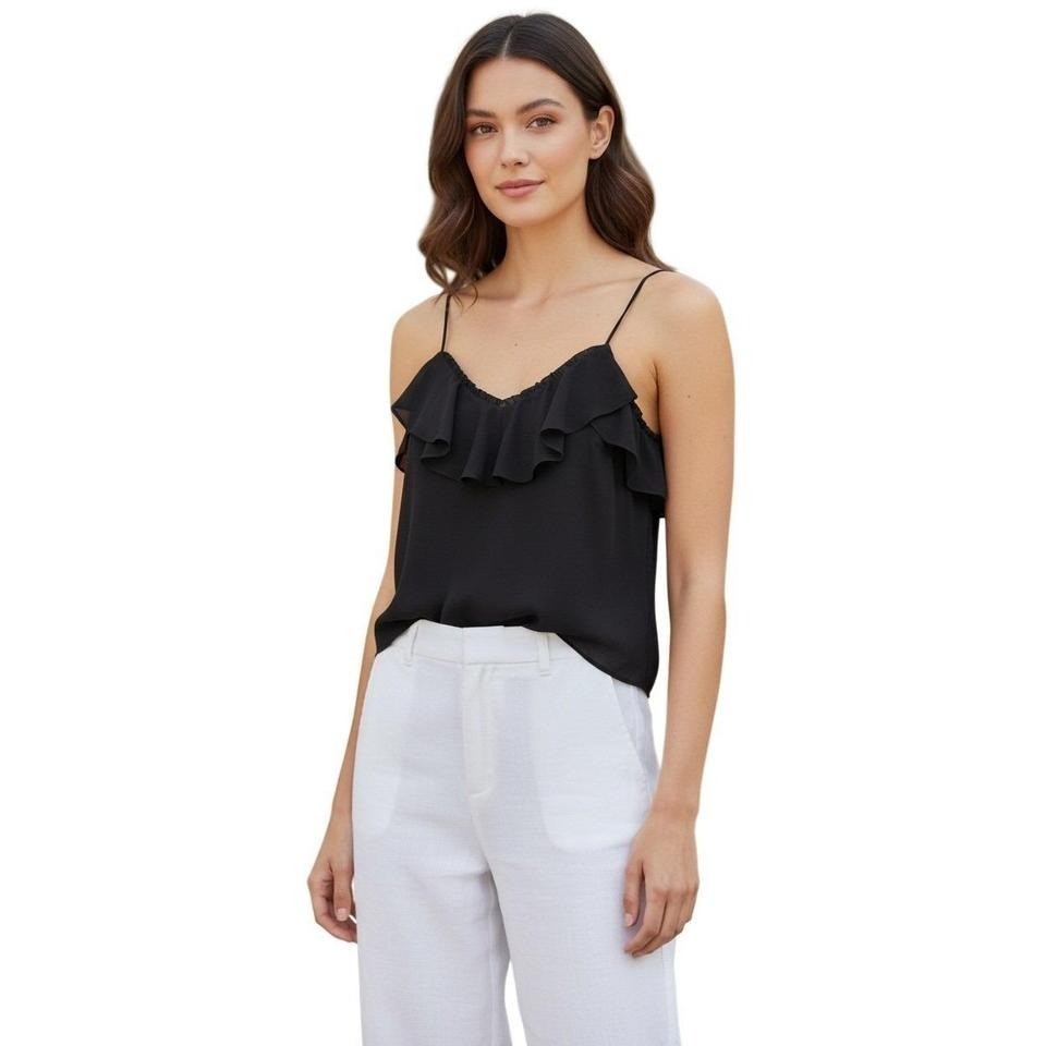 Abercrombie Fitch Ruffle Trim Cami Black Spaghetti Strap Womens M