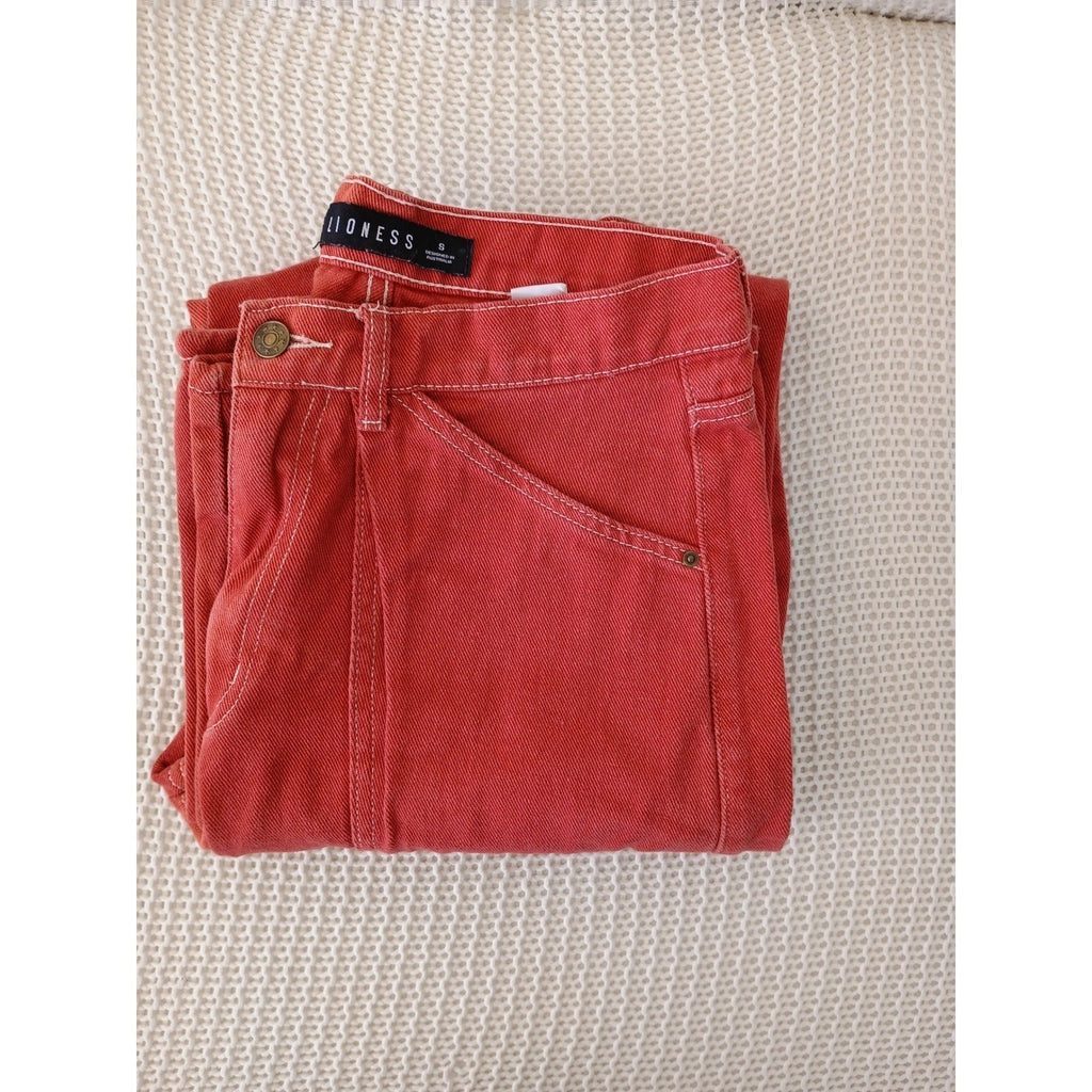 Lioness Australia Red Wide Leg Cargo Pant Contrast Stitch Cotton Denim W Size 27