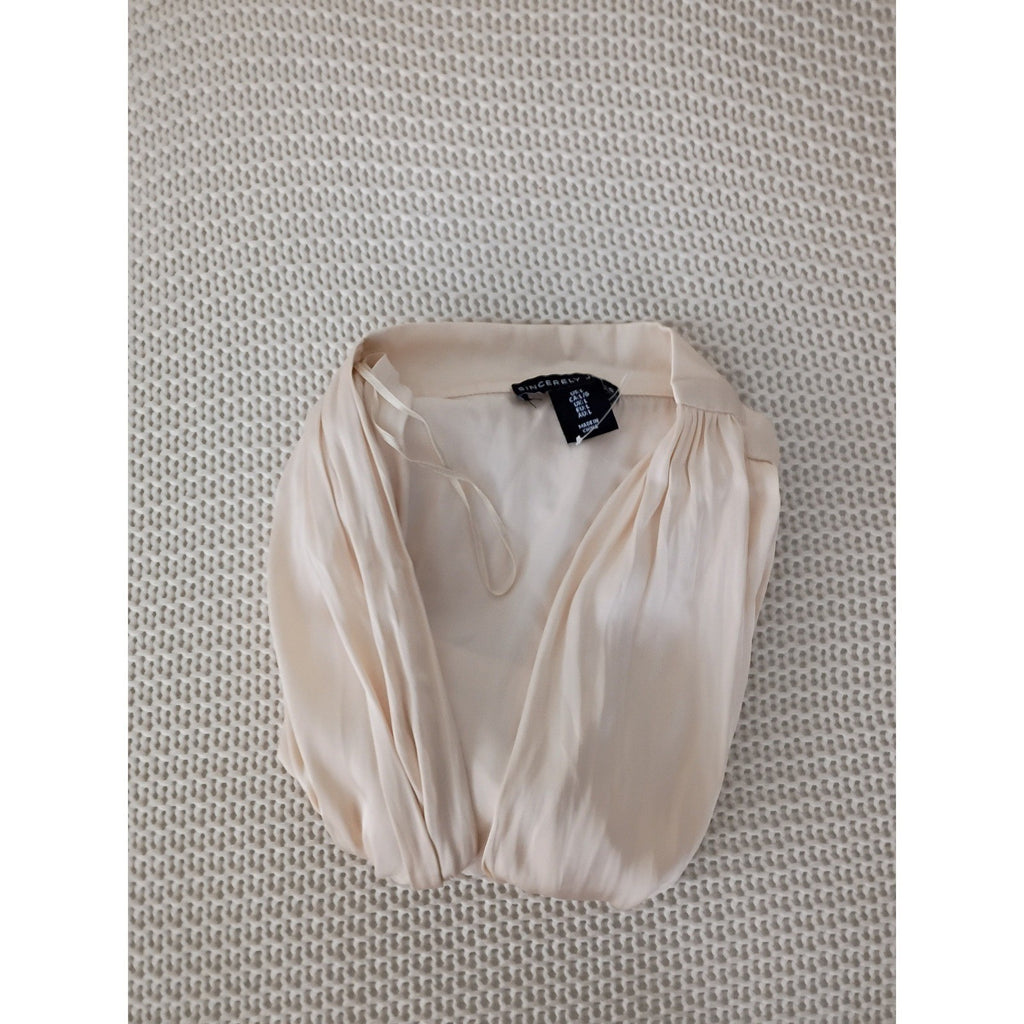 Sincerely Jules Elegant Feminine Cream Drape Front Bodysuit L Long Sleeve NWOT
