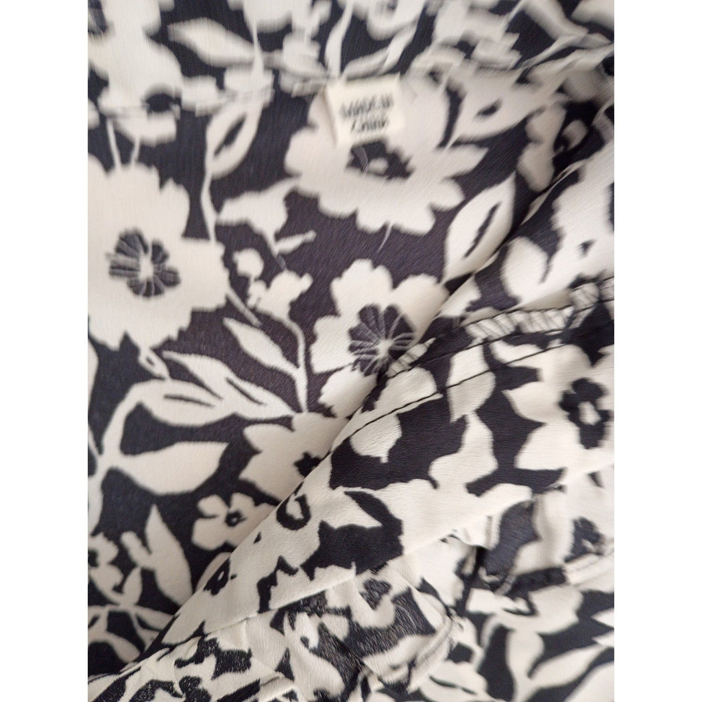 Max Studio London Black White Floral Smocked Waist Tiered Midi Dress Medium