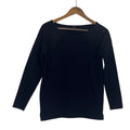 Talbots 100% Cotton Navy Blue Long Sleeve Button Shoulder Top Size SP