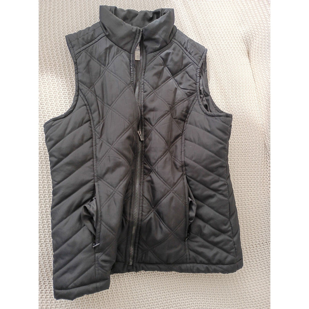 IZOD Quilted Puffer Vest Full Zip Black Mock Neck Lightweight Pockets Size M