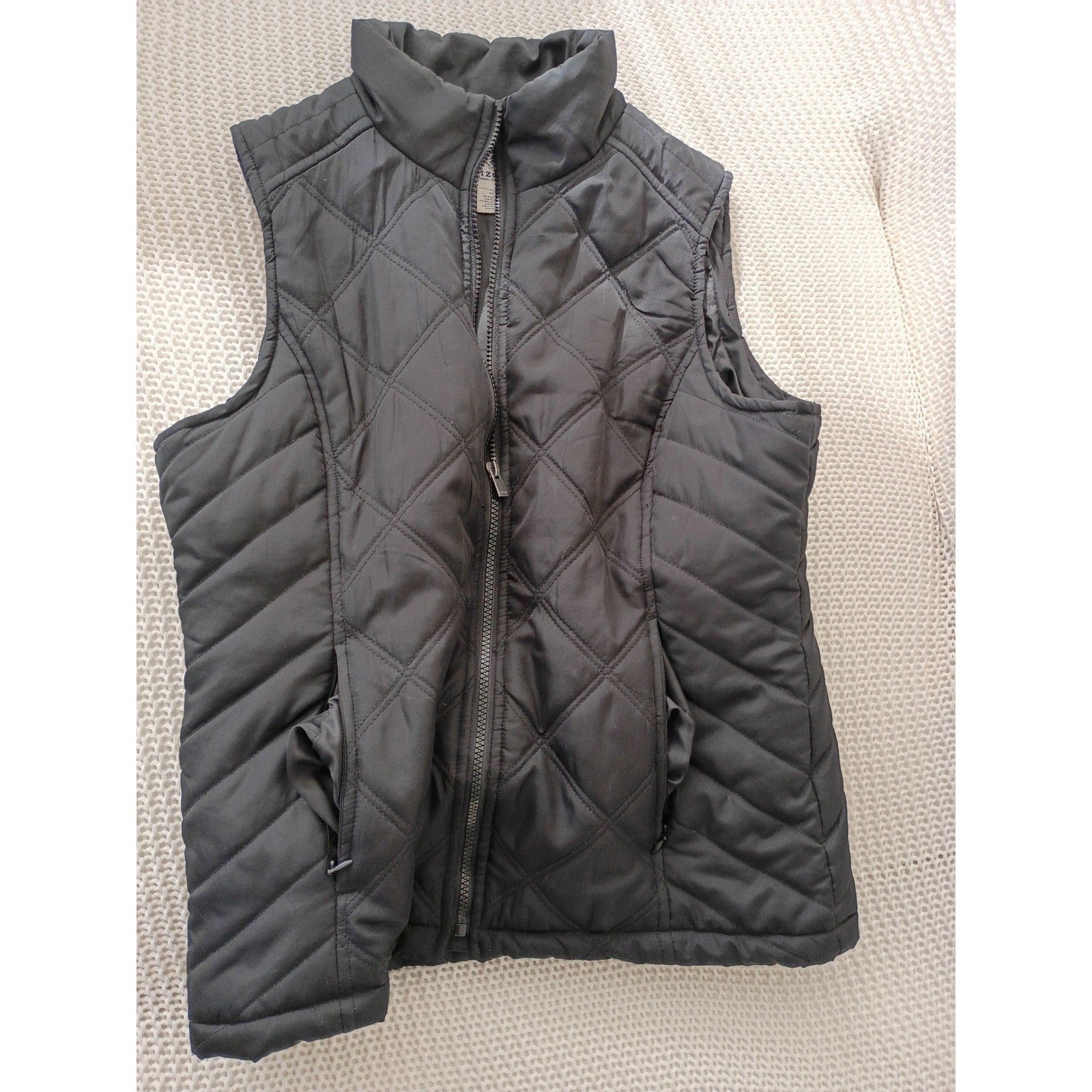 IZOD Quilted Puffer Vest Full Zip Black Mock Neck Lightweight Pockets Size M