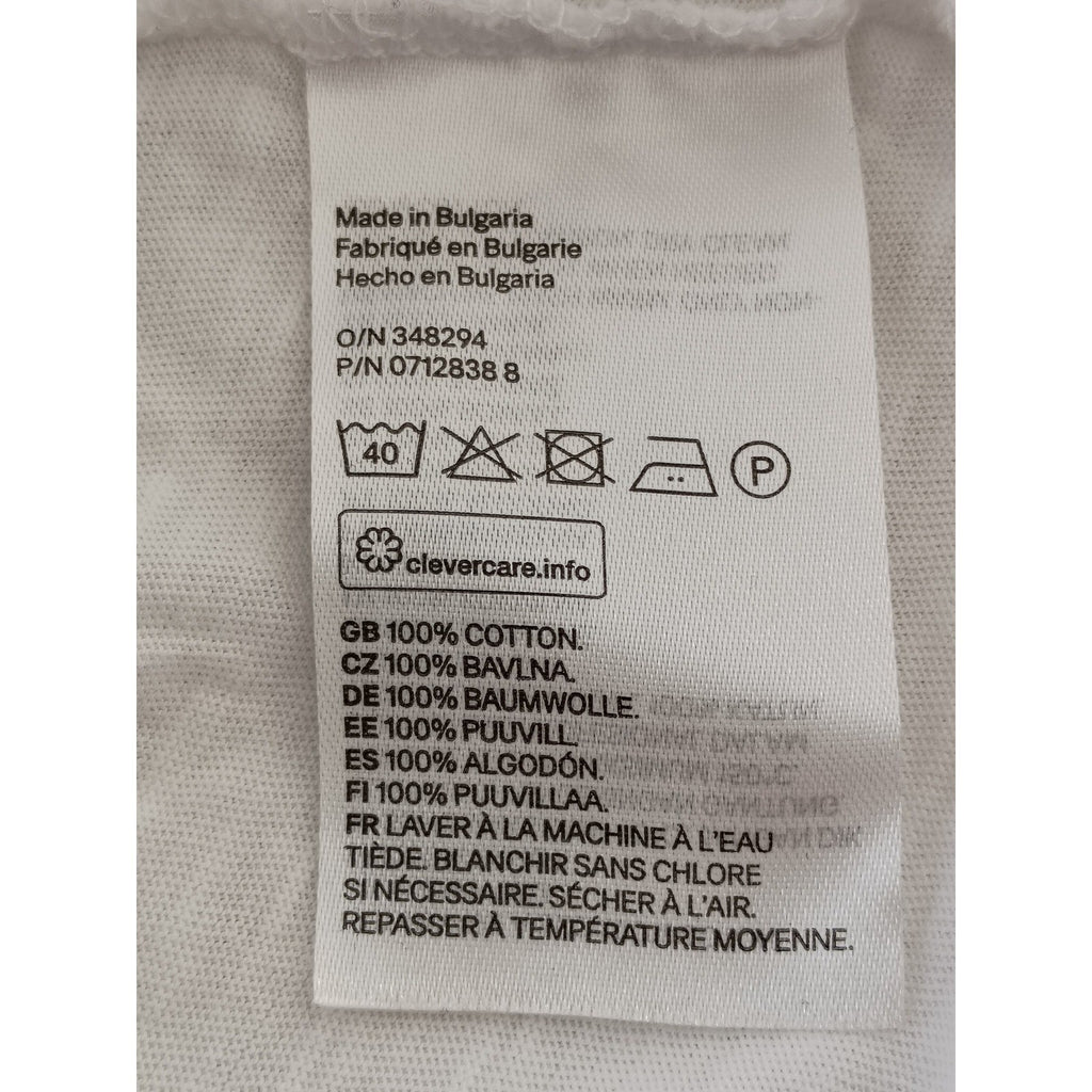 H M White V Neck T Shirt 100% Cotton Casual Basic Essential Top Size L