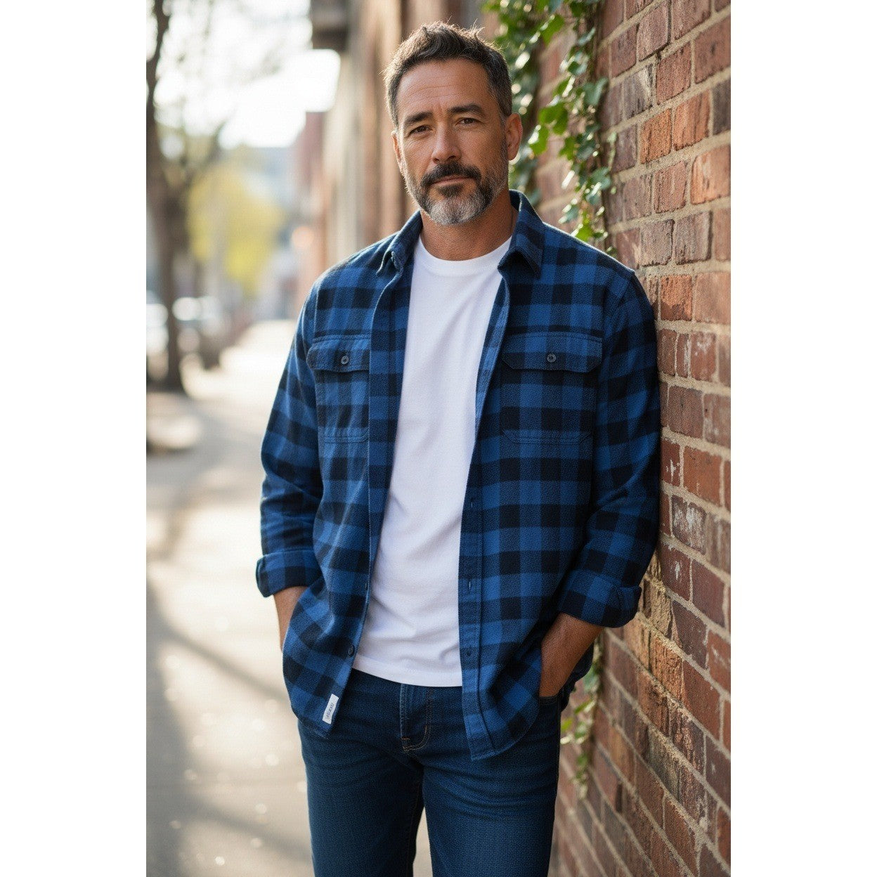 Jachs NY Cozy 100% Cotton Blue Plaid Flannel Shirt Button Up Long Sleeve Mens M