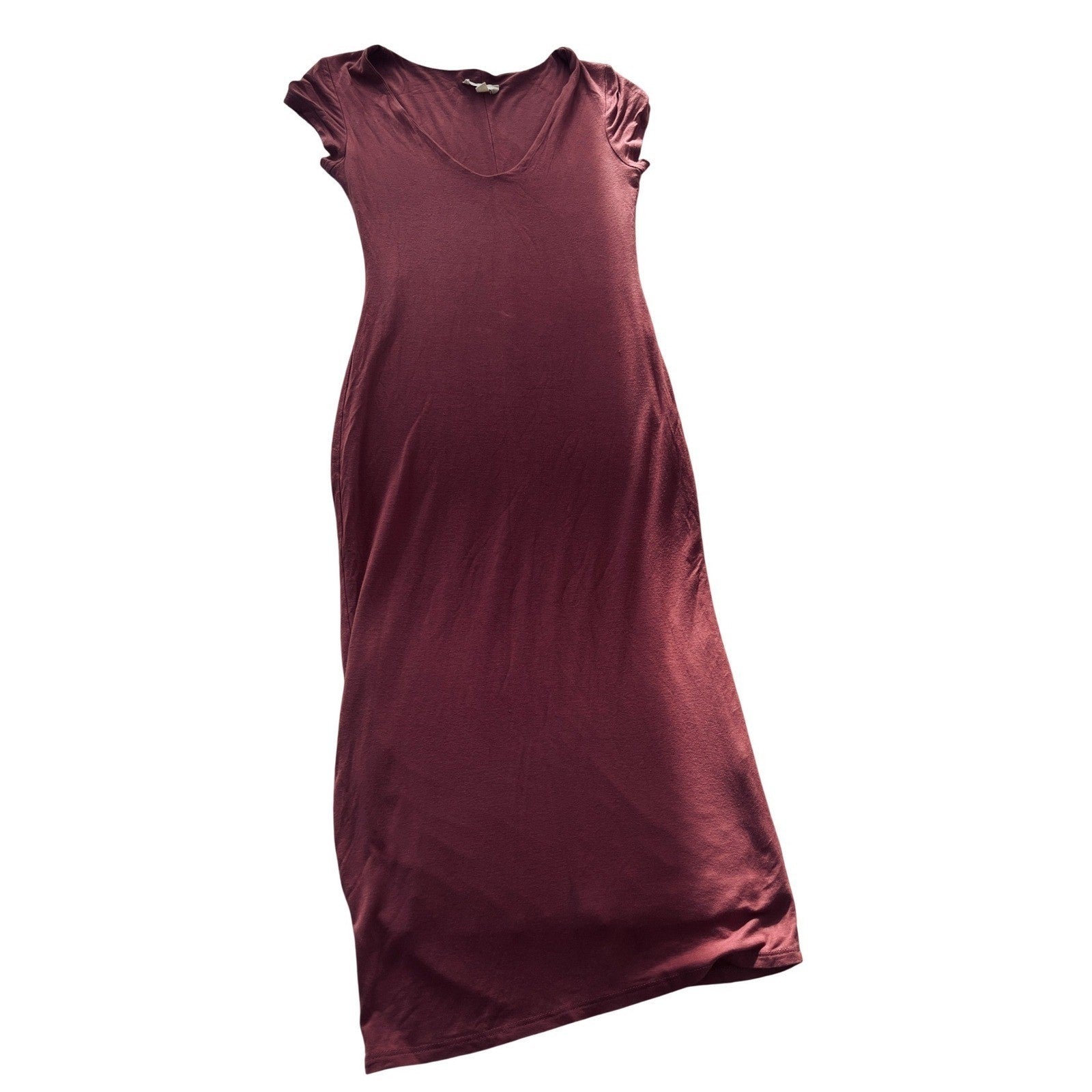 See You Monday Burgundy Knit Midi Dress Short Slve Everyday Casual Minimalist S