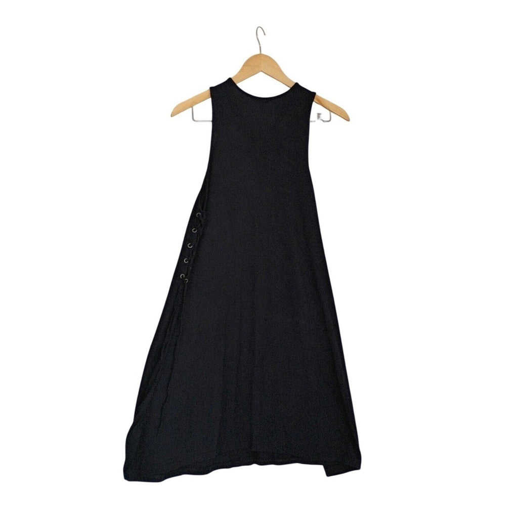 Black Sleeveless Trapeze Dress Minimalist Shift Midi Womens Size L