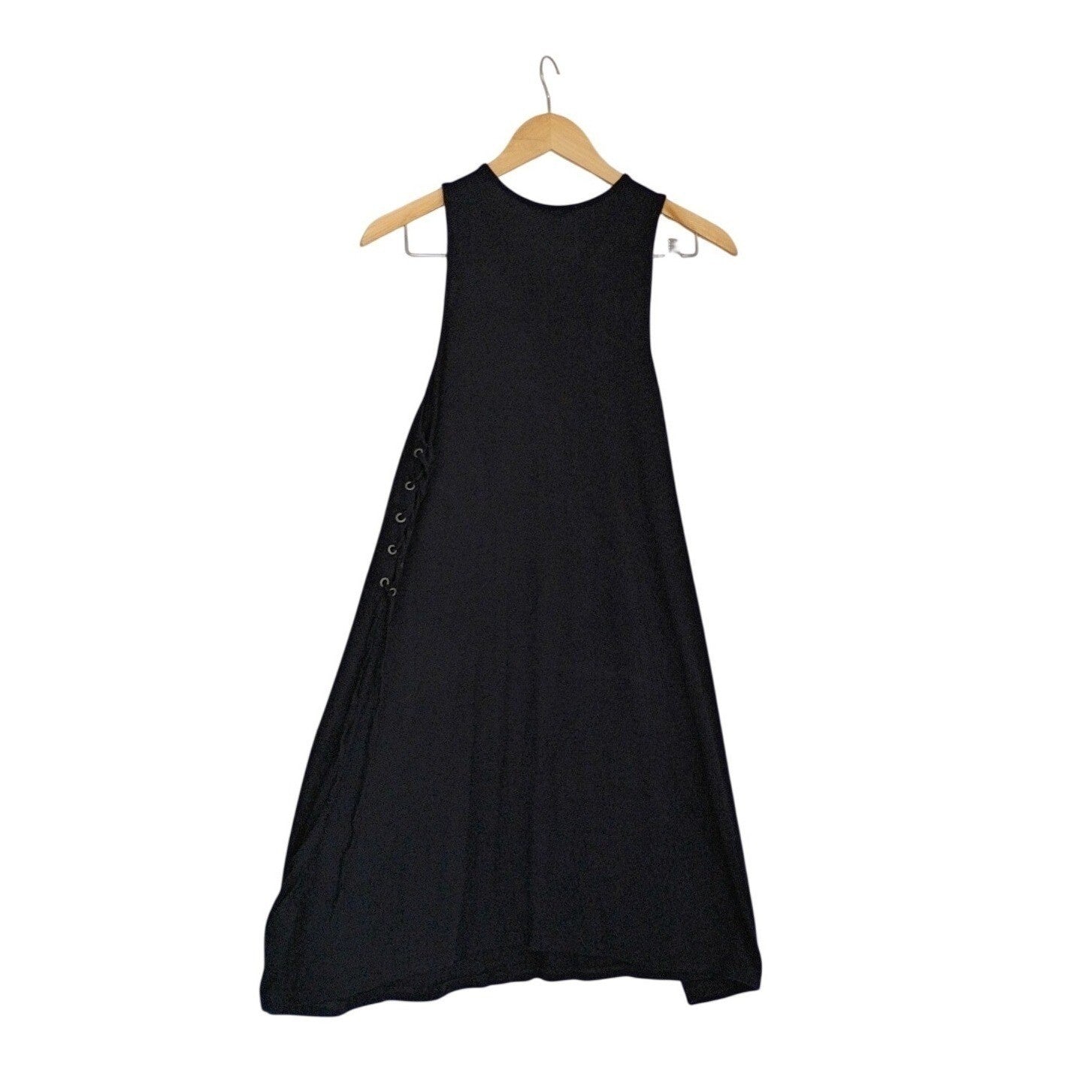 Black Sleeveless Trapeze Dress Minimalist Shift Midi Womens Size L