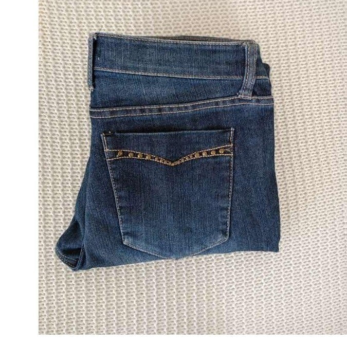 Y2K Moto Utility Skinny Jeans Dark Wash Embroidered Pocket 30x31 2.1 Denim