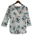NWT Van Heusen Cotton White Floral Print 3/4 Sleeve V-Neck Top Minimalist S