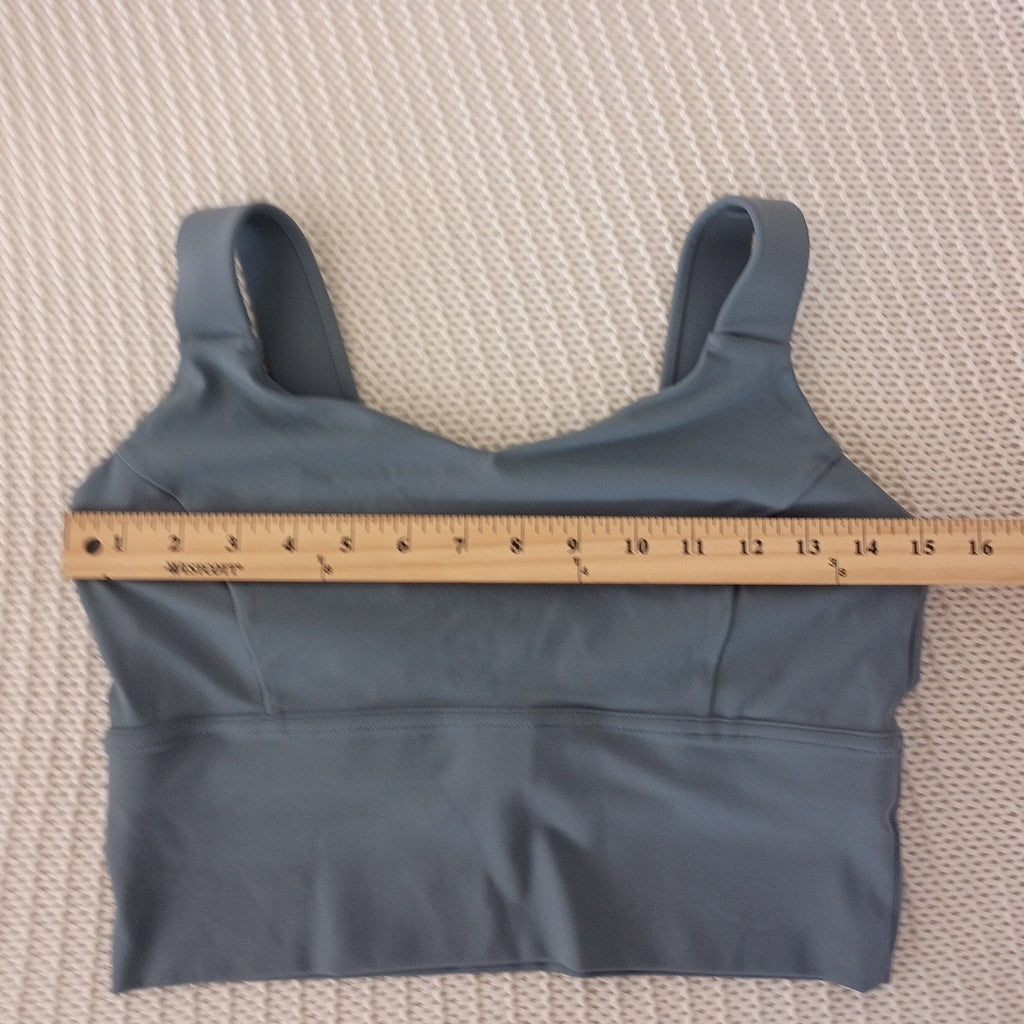 Athleisure Slate Blue Longline V-Neck Sports Bra Wrap Back Activewear Top L $48