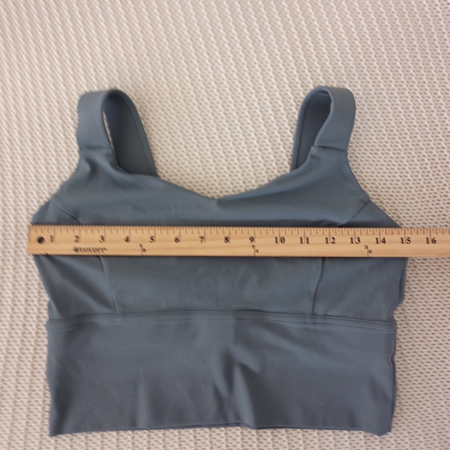 Athleisure Slate Blue Longline V-Neck Sports Bra Wrap Back Activewear Top L $48