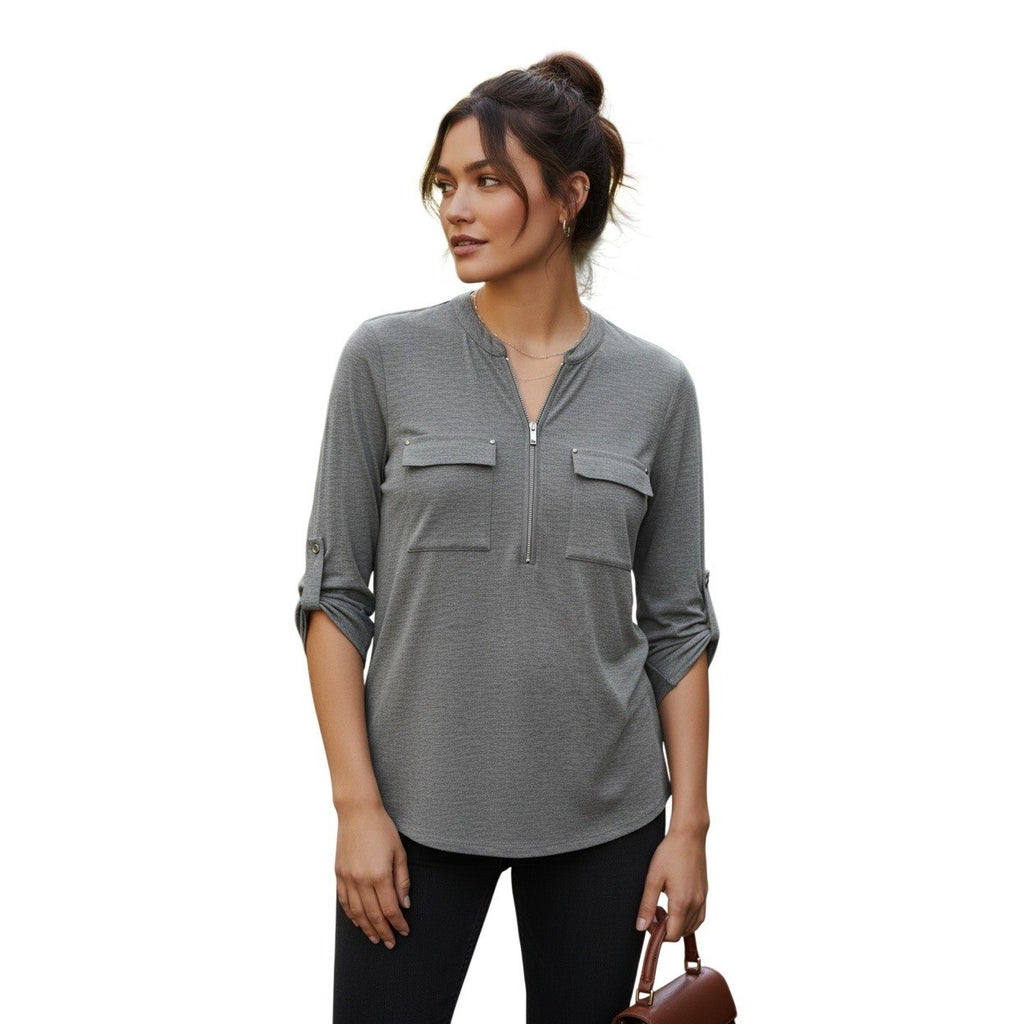 Calvin Klein Gray Zip Up Long Sleeve Shirt Sporty Athleisure Minimalist M