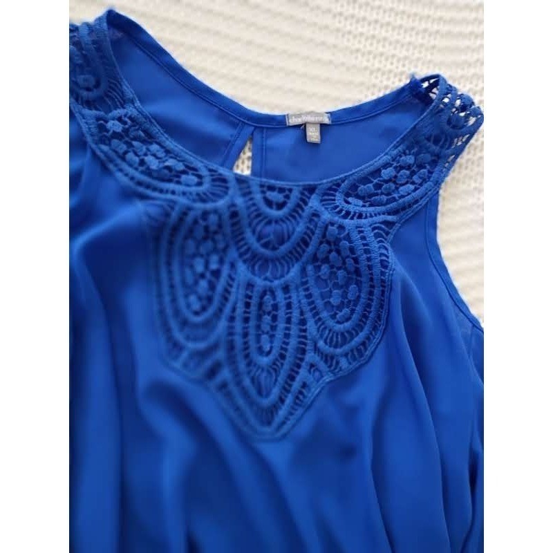 Vintage Charlotte Russe Y2K Royal Blue Cold Shoulder Crochet Lace Top L Festival
