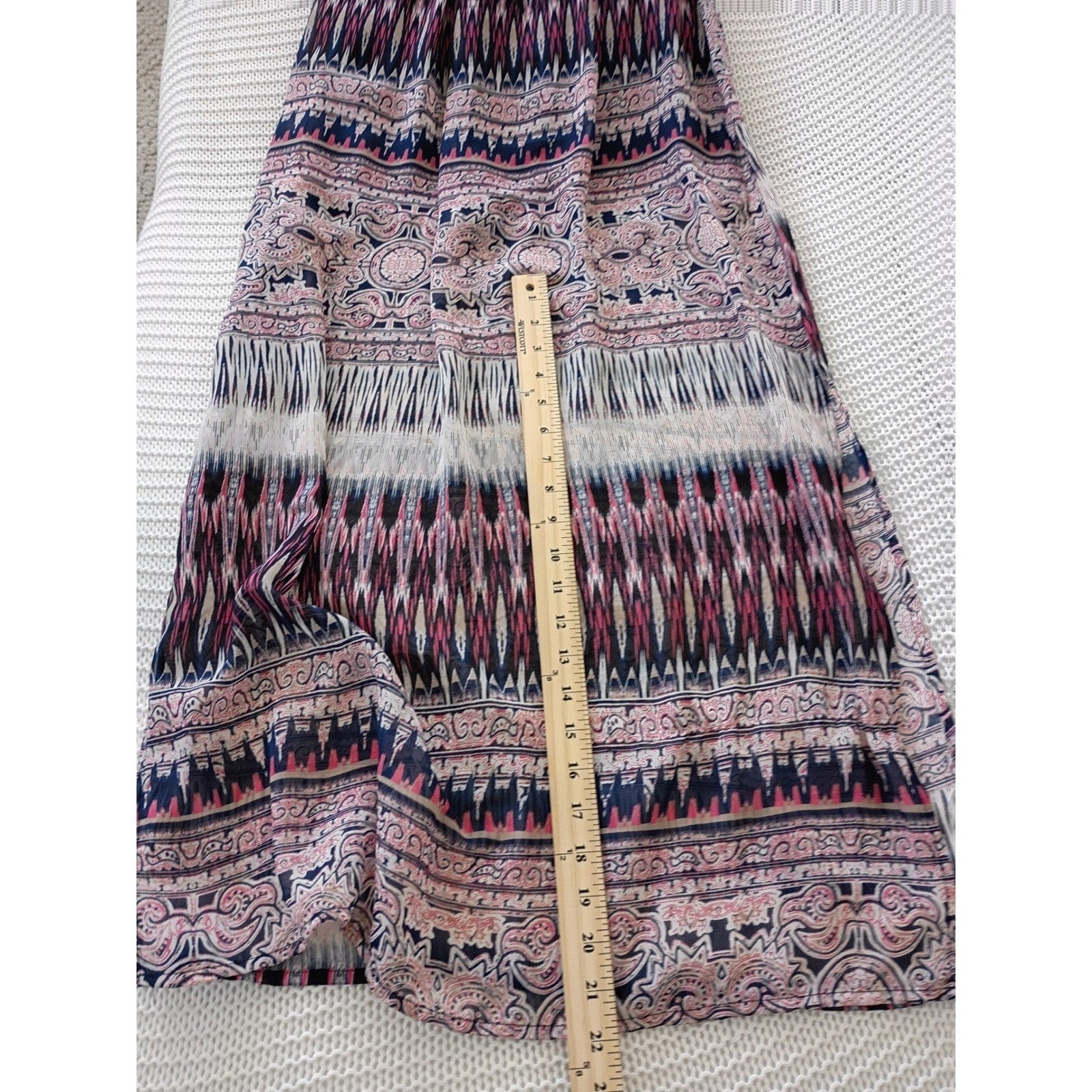 Trixxi Navy Pink Geometric Paisley Lace Sheer Maxi Dress Small Boho Slit Beach