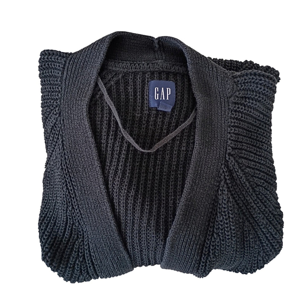 GAP 100% Cotton True Black L Longline Shawl Collar Cardigan Sweater Minimalist