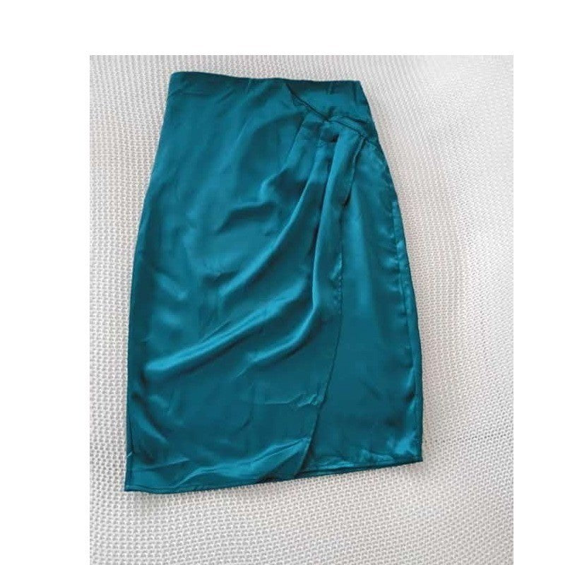 90s Minimal Satin Slip Midi Skirt Teal Clean Girl Aesthetic S NWOT