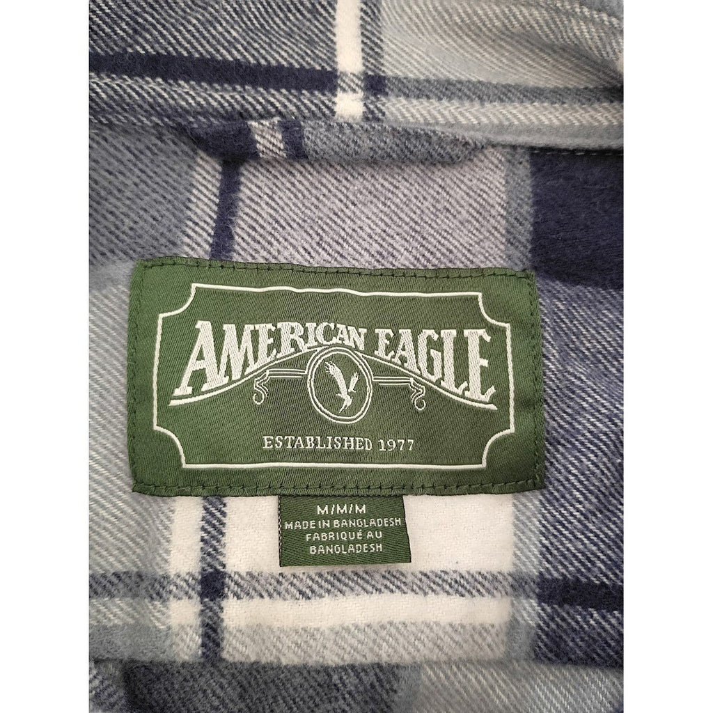 American Eagle Blue White Plaid Flannel Shirt Medium 100% Cotton Long Slve NWOT