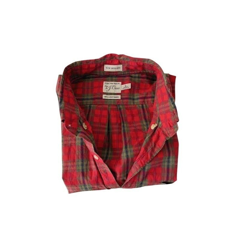 J Crew Red Plaid Slim 100% Cotton Untucked Secret Wash Shirt Mens L Everydaywear
