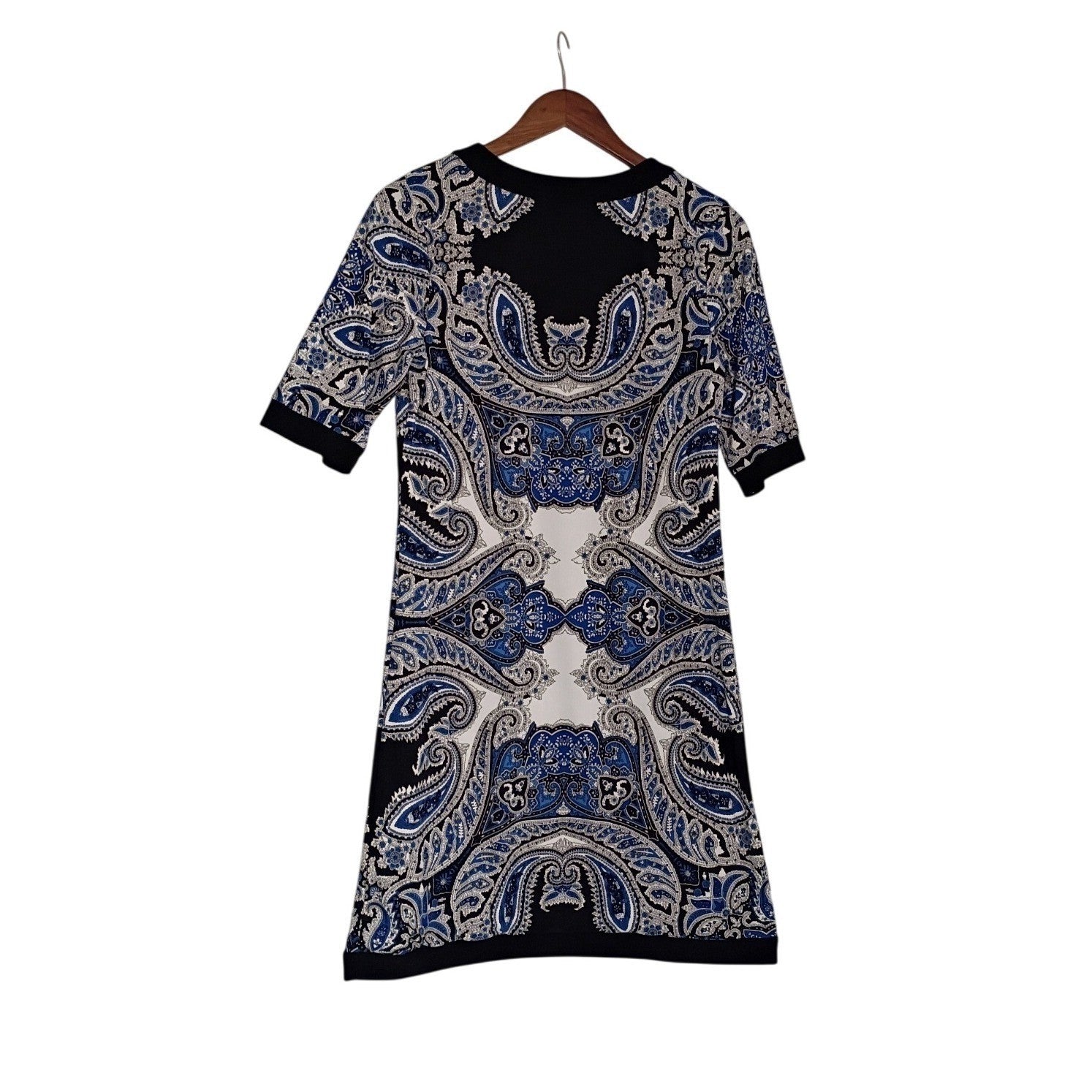 INC International Concepts Paisley Print Zipper Front Dress Womens M Blue Black