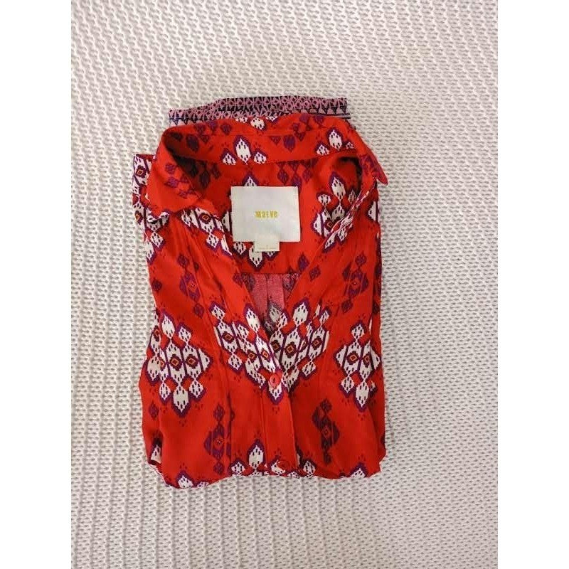 Maeve Anthropologie Boto Red Ikat Geometric Print Tunic Top Fits S Peasant $118