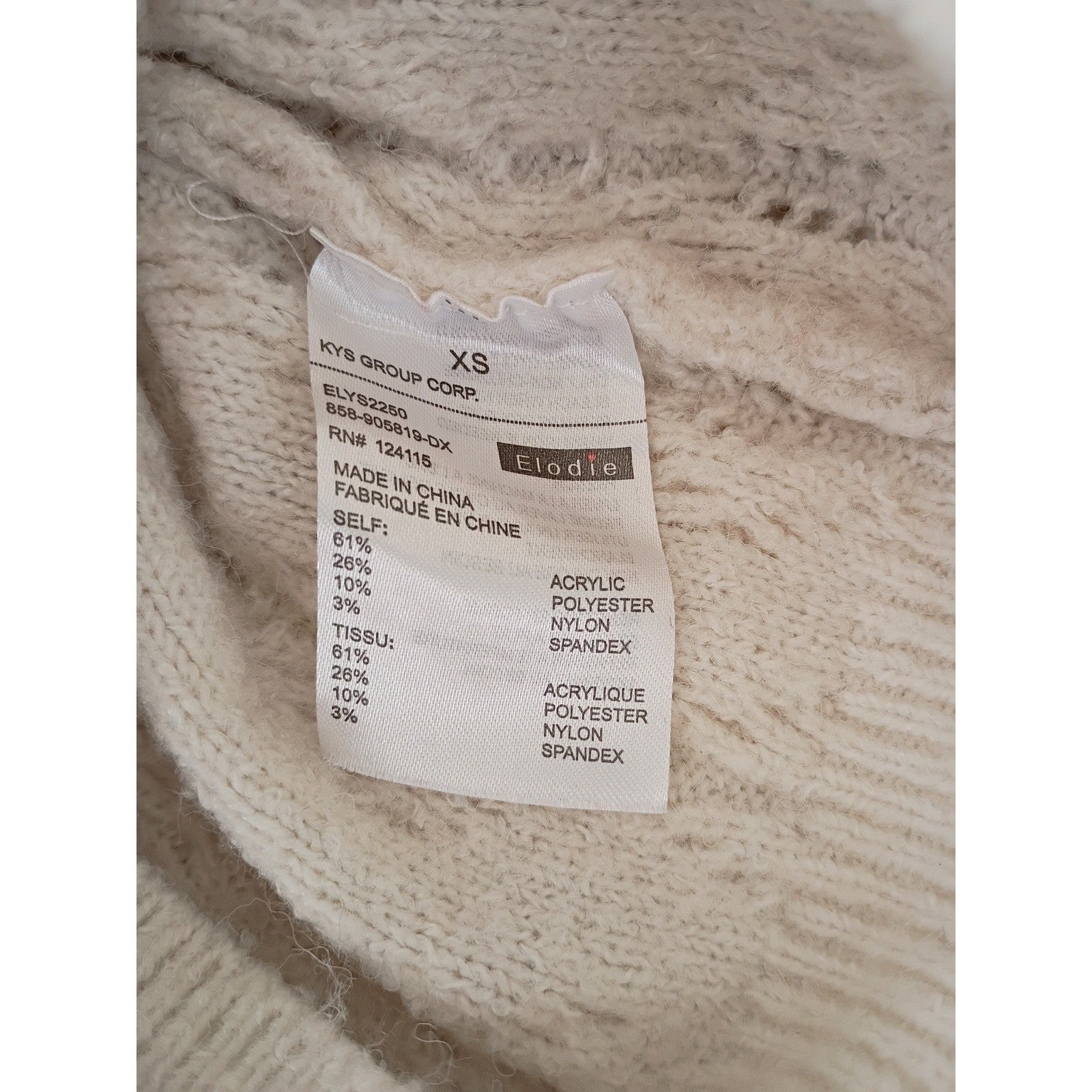 Elodie Cream Cable Knit Diamond Pattern Sweater Fits S Casual Chic