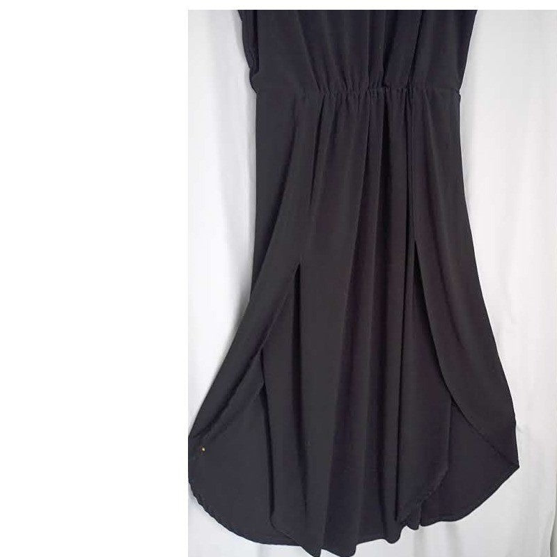 1.STATE Black Wrap Dress S NWOT Tulip Hem Midi VNeck Stretch Cocktail Minimalist
