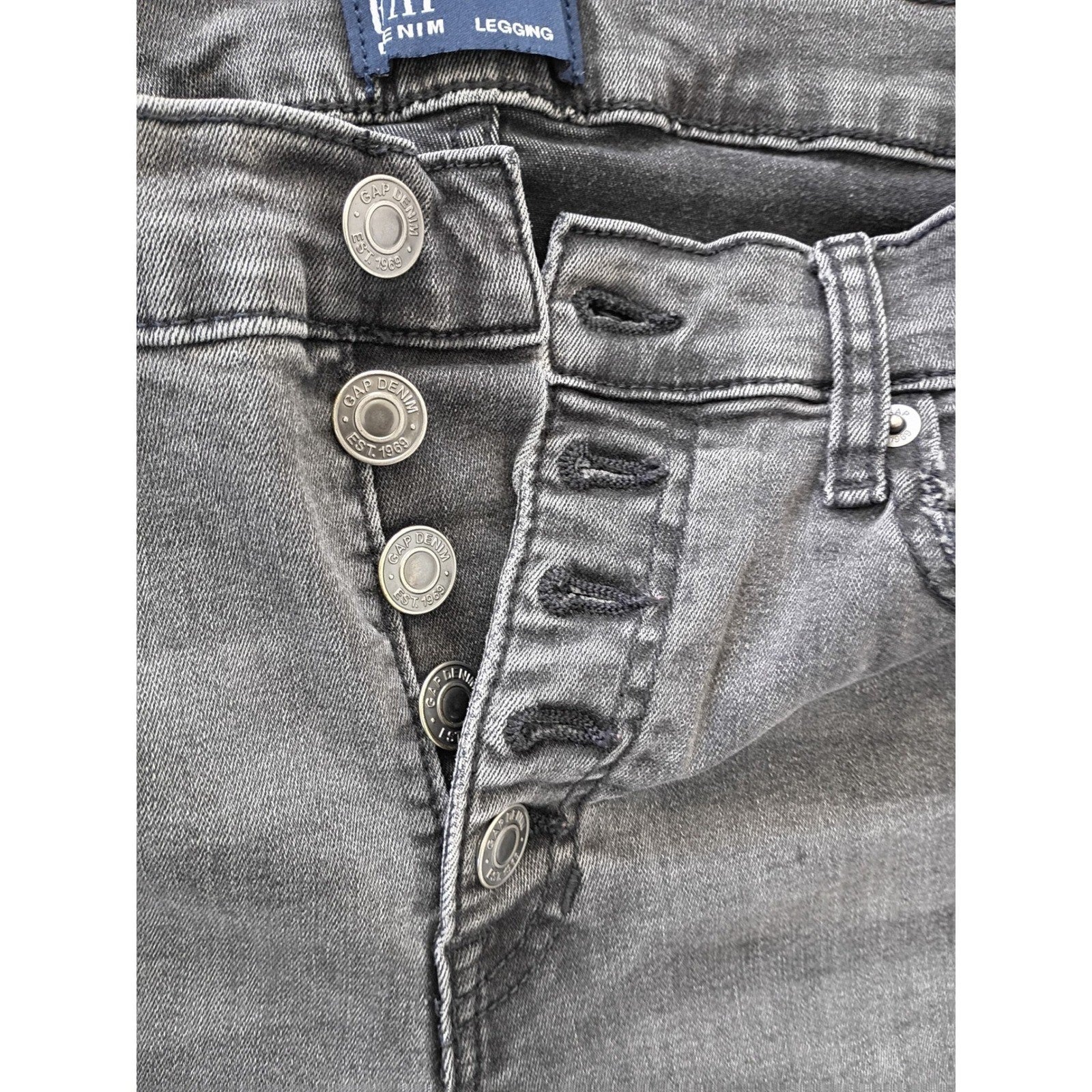 GAP Legging High Rise Button Fly Raw Hem Faded Black Jeans 4R 27x28 Stretch