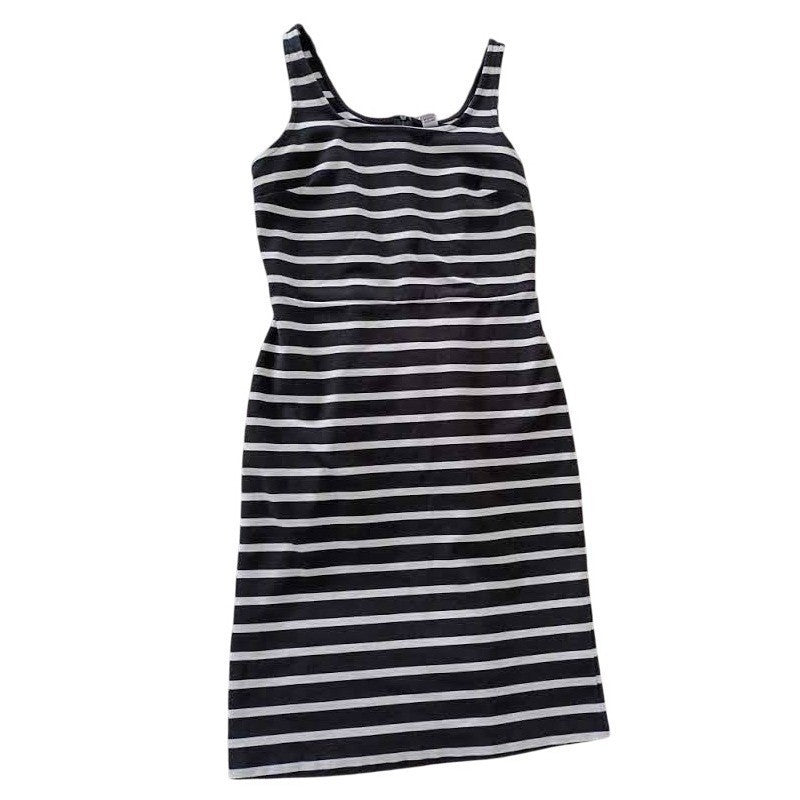 Nautical Stripe Cotton Tank Dress Black White Ribbed Coastal French Girl S NOS