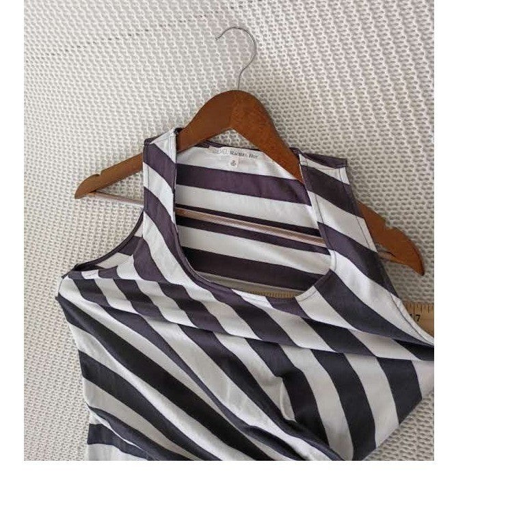 Rachel Roy Black/Wht Cotton Striped Slvless Draped Sheath Midi Dress Fits S $129
