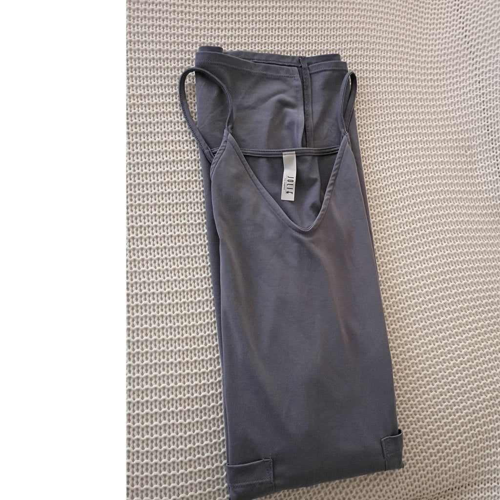 Jolie Gray Slip Midi Dress V Neck Spaghetti Strap Pockets Effortless S