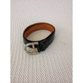 VTG DKNY Black Croc Embossed Leather Belt Silver Buckle USA Small