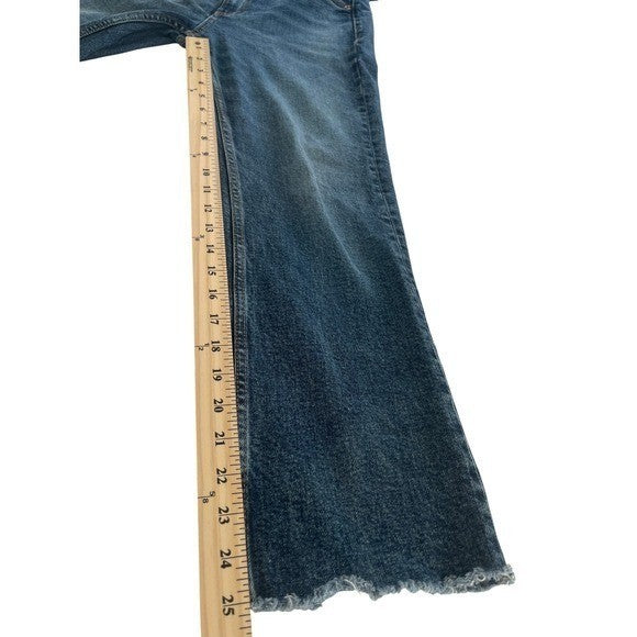 ZARA Blue Denim Cropped Bootcut Flare Jeans 28x25 Raw Hem High Rise Y2K Retro