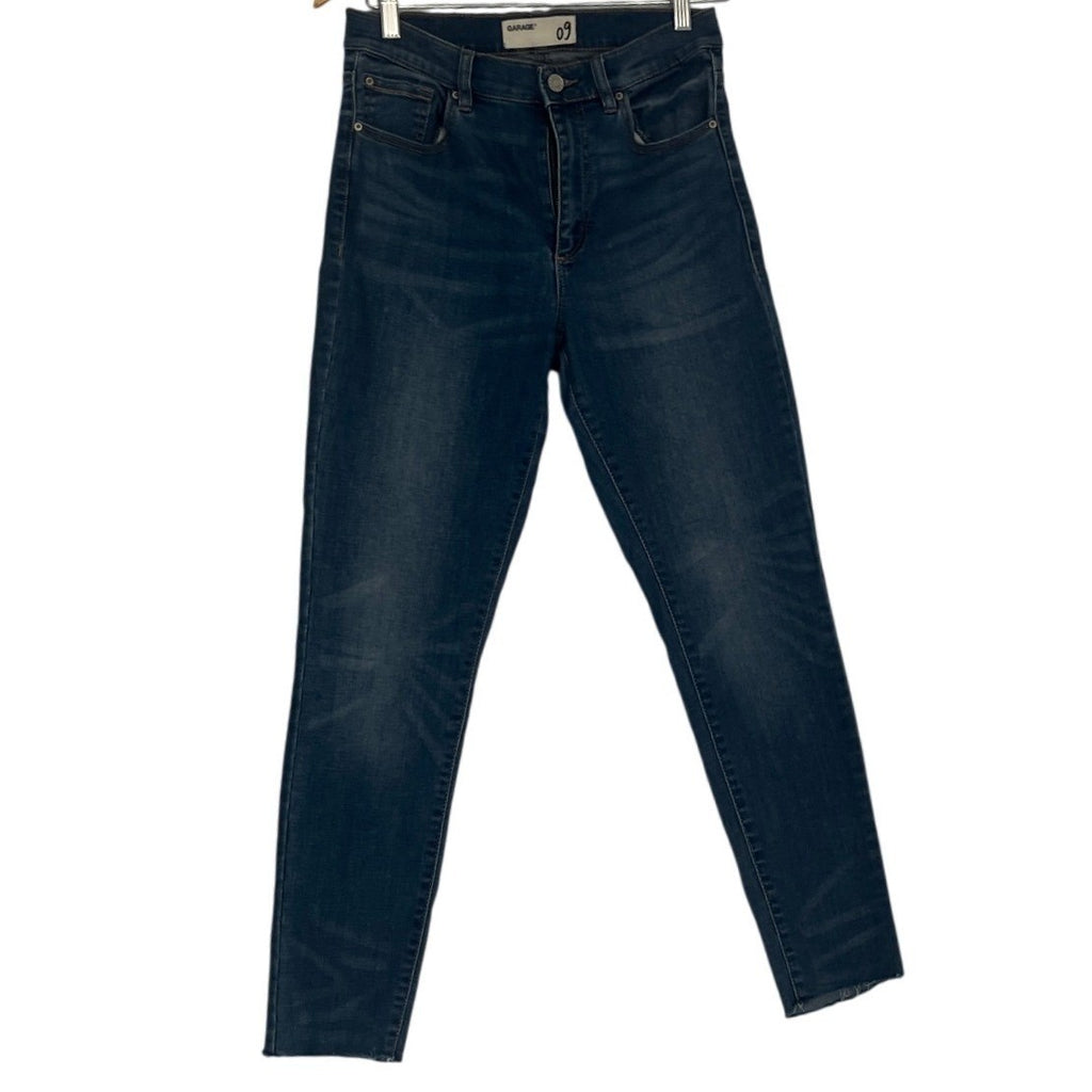 Garage High Rise Skinny Jeans Dark Wash Distressed Raw Hem 26x27 Y2K Aesthetic