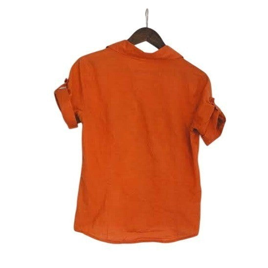 ARTISAN Orange Button-Front Shirt East Asian Inspired Floral Art Ink-Style S