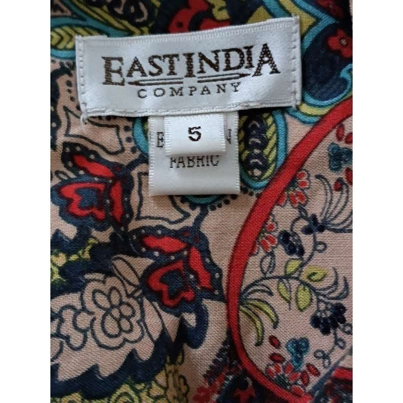 EAST INDIA COMPANY Paisley Print Viscose Midi Dress 3/4 Sleeve Elastic Waist