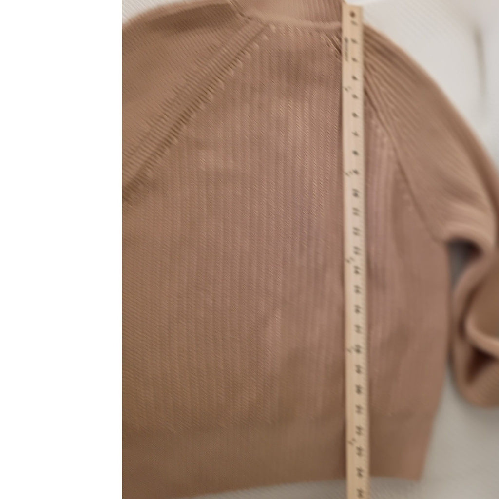 Tommy Hilfiger Elegant Camel Mock Neck Sweater 82% Lana Wool Ribbed Knit S Cozy